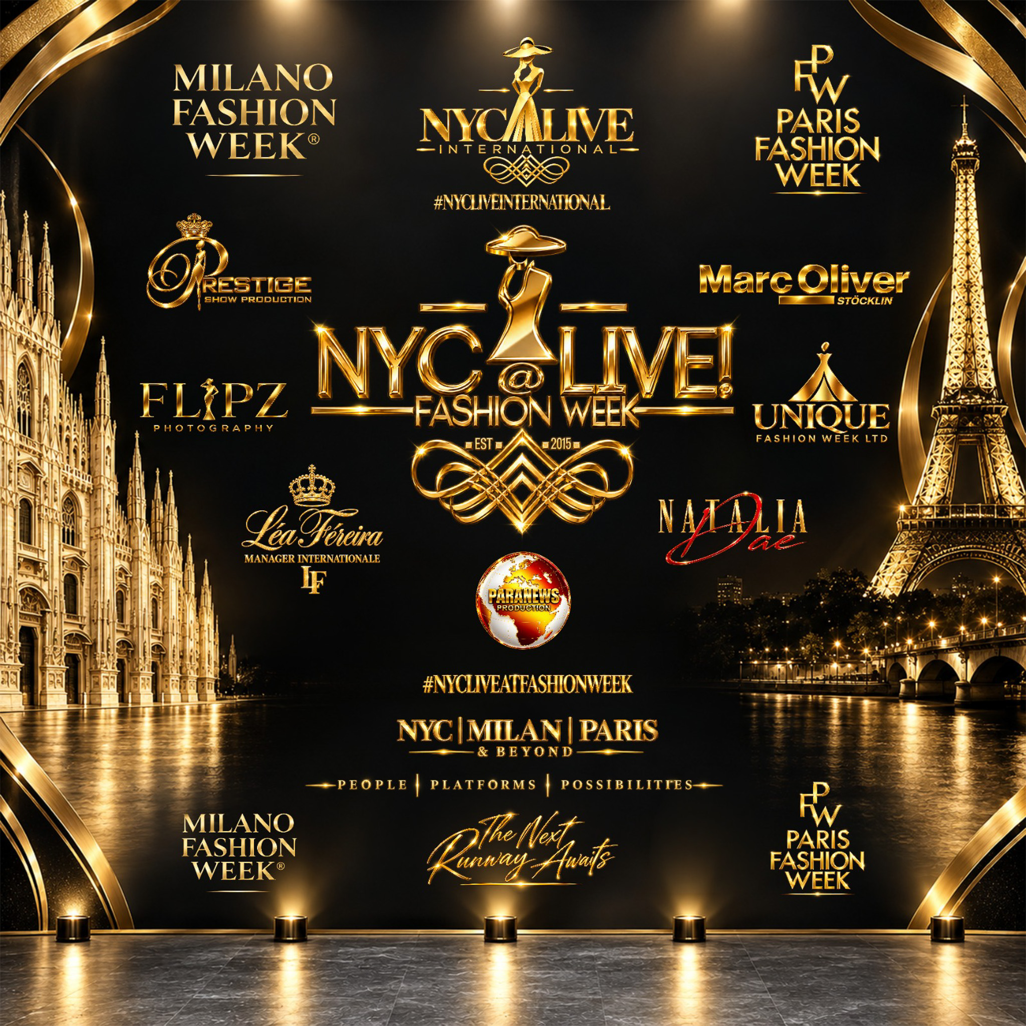 NYC LIVE! Paris 2027 Black Step and Repeat Banner